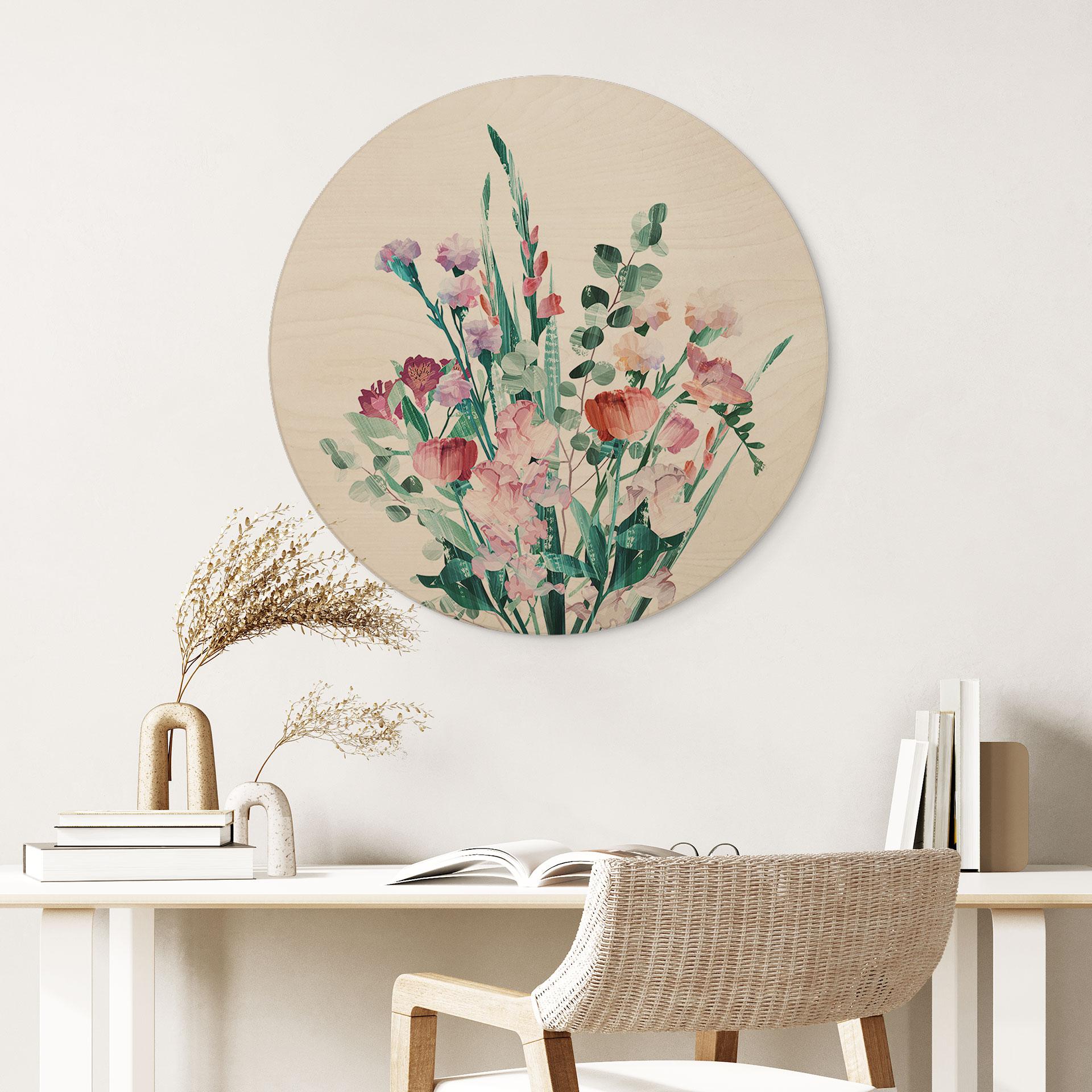 Billede af træ buket af vilde blomster i foråret - Goed Blauw - Round