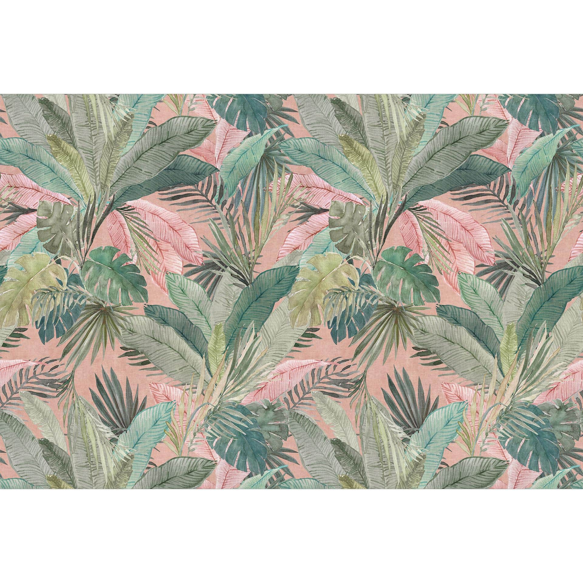 Fotobehang tropische bladeren in de jungle roze - Bloomery Decor