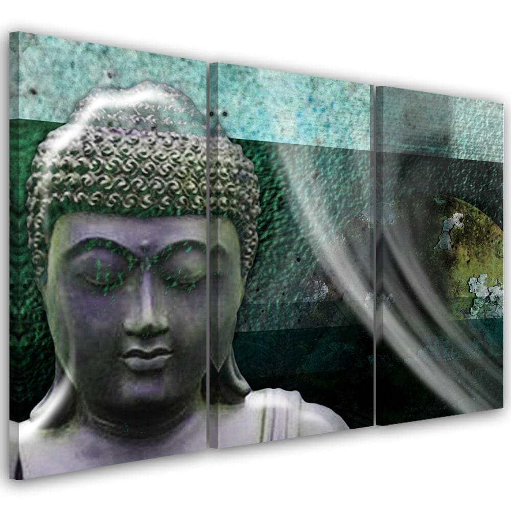 3 stykke lærredsprint, Zen Buddha turkis wellness