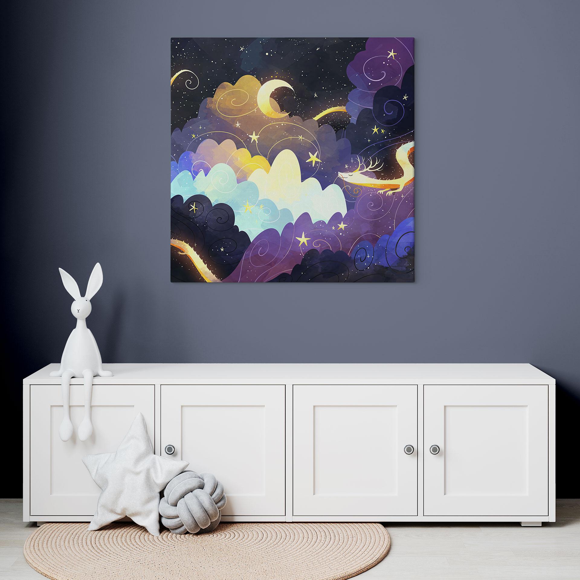 Canvasbillede drageflyvning gennem stjerneklare skyer - DigitalArtsi