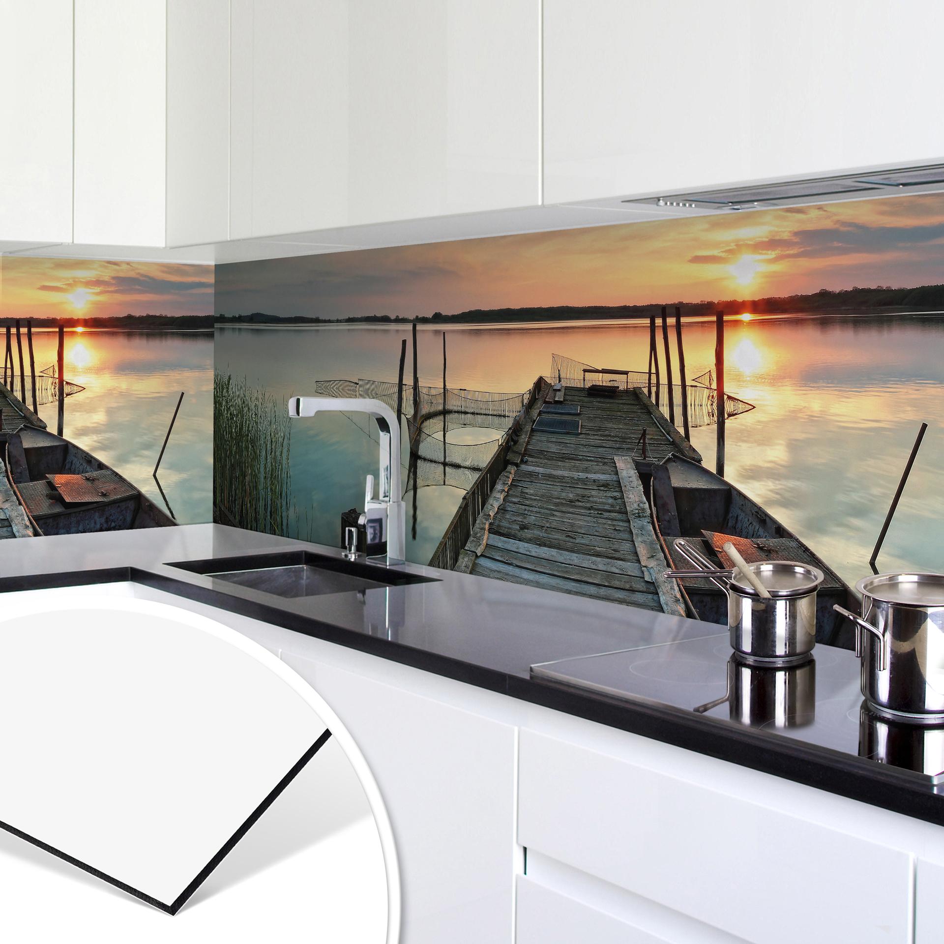 Revêtement pour cuisine - Alu-Dibond - Coucher de soleil sur le lac