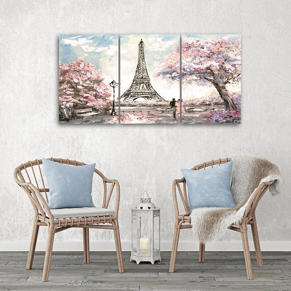 3 stykke lærredsprint, Eiffeltårnet Pastel Pink