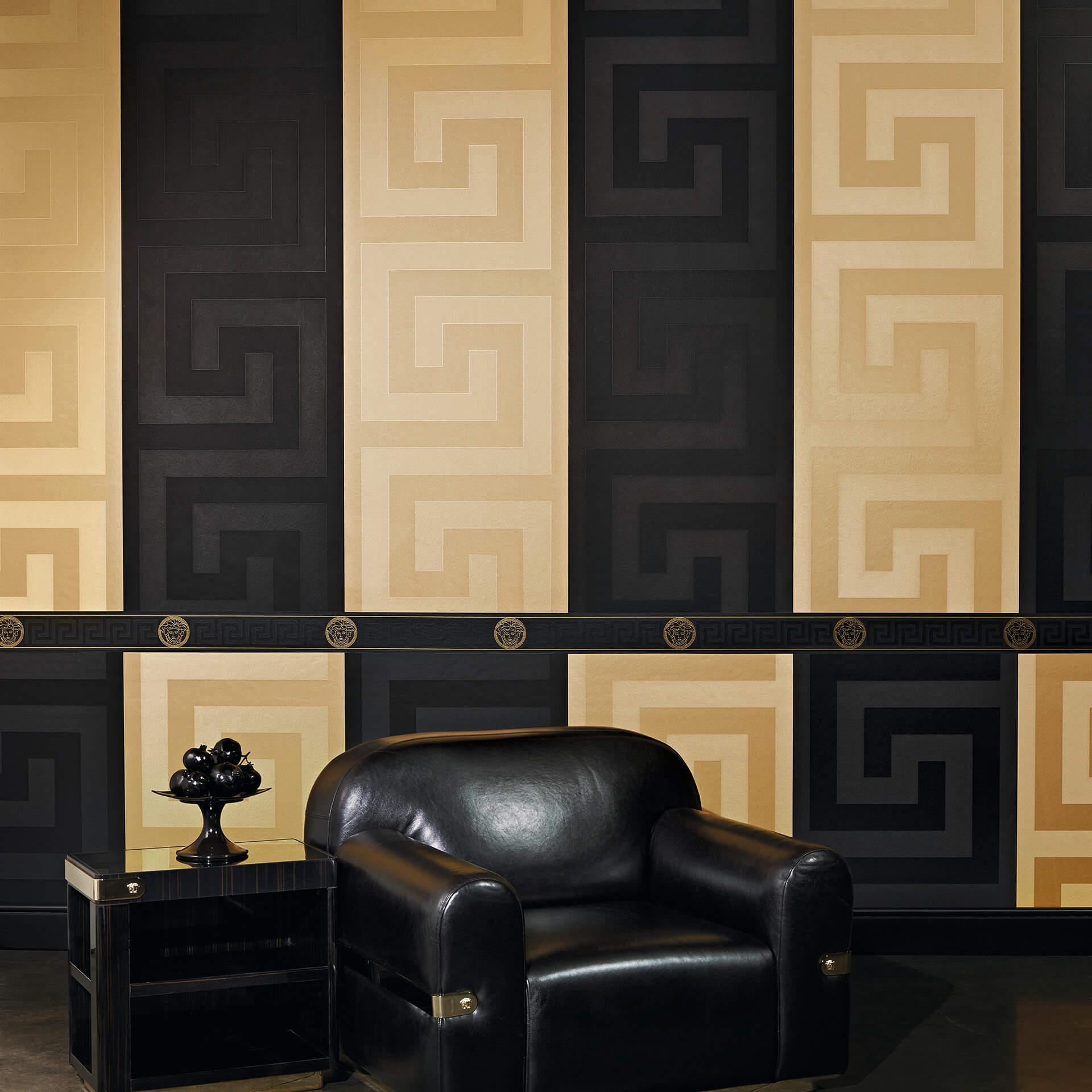 Patroonbehang Versace Behang Greek Zwart