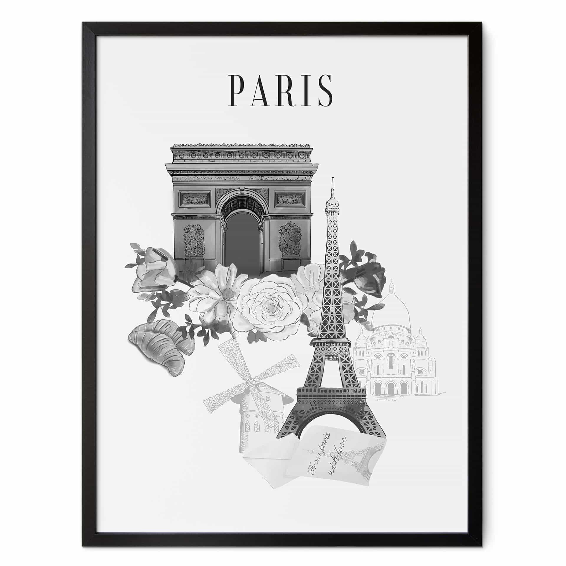 Love your City - Paris schwarz-weiß Poster Zeichnung