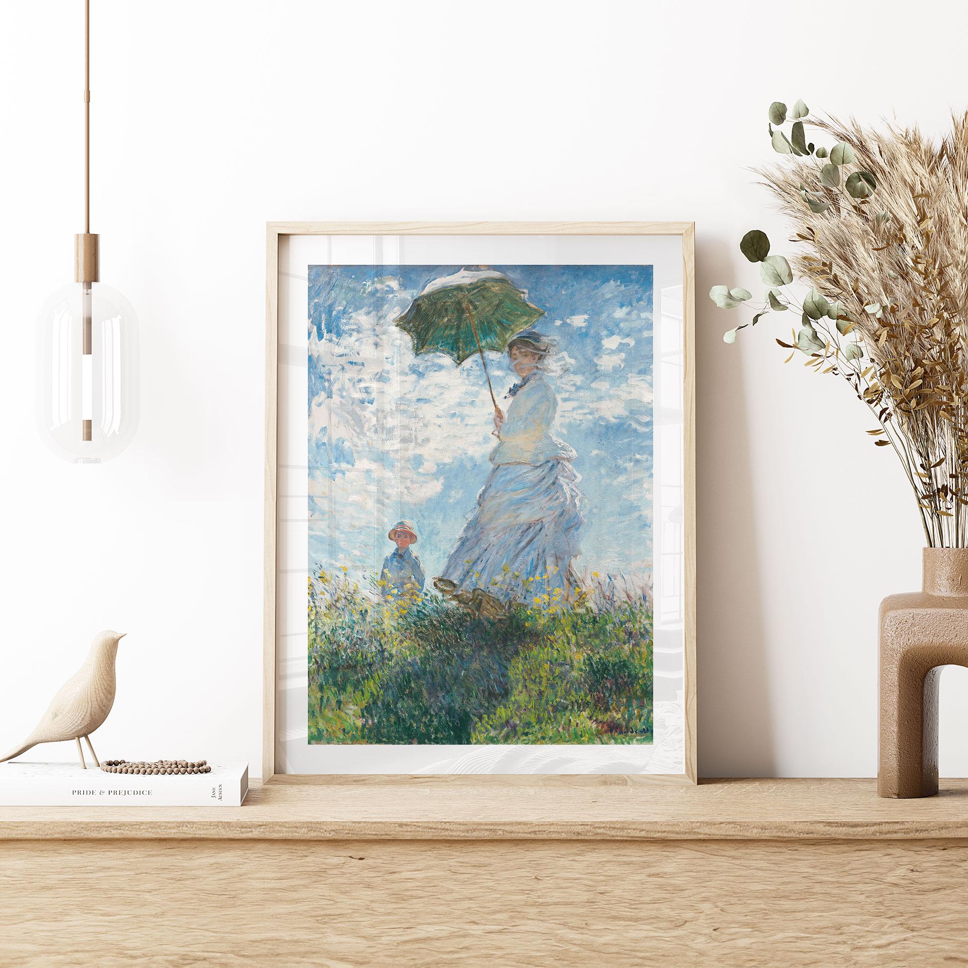 Plakat Monet - Kvinde med parasol - Madame Monet og hendes søn