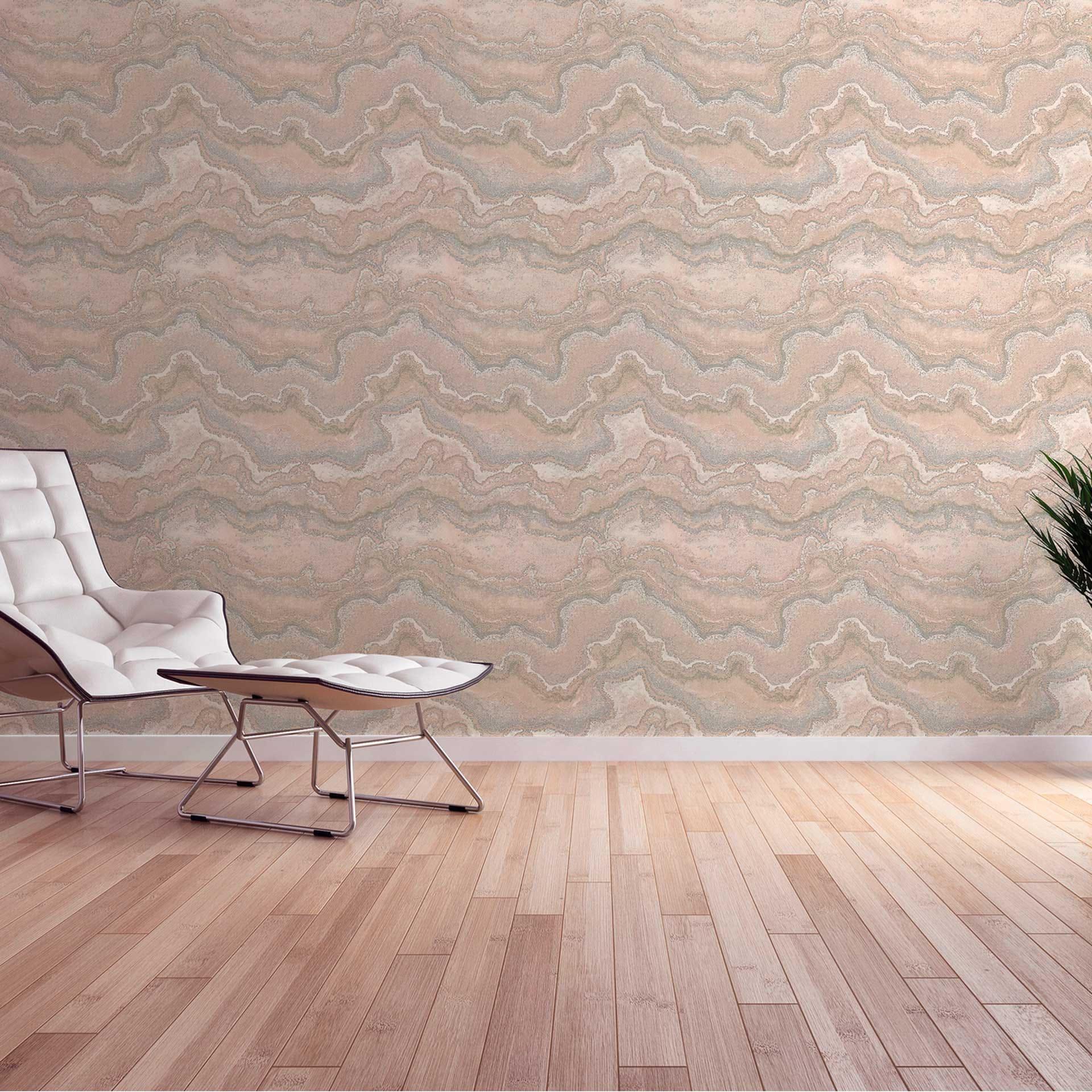 Papel pintado tejido-no tejido jaspeado beige-gris - papel pintado aspecto piedra malaquita oro