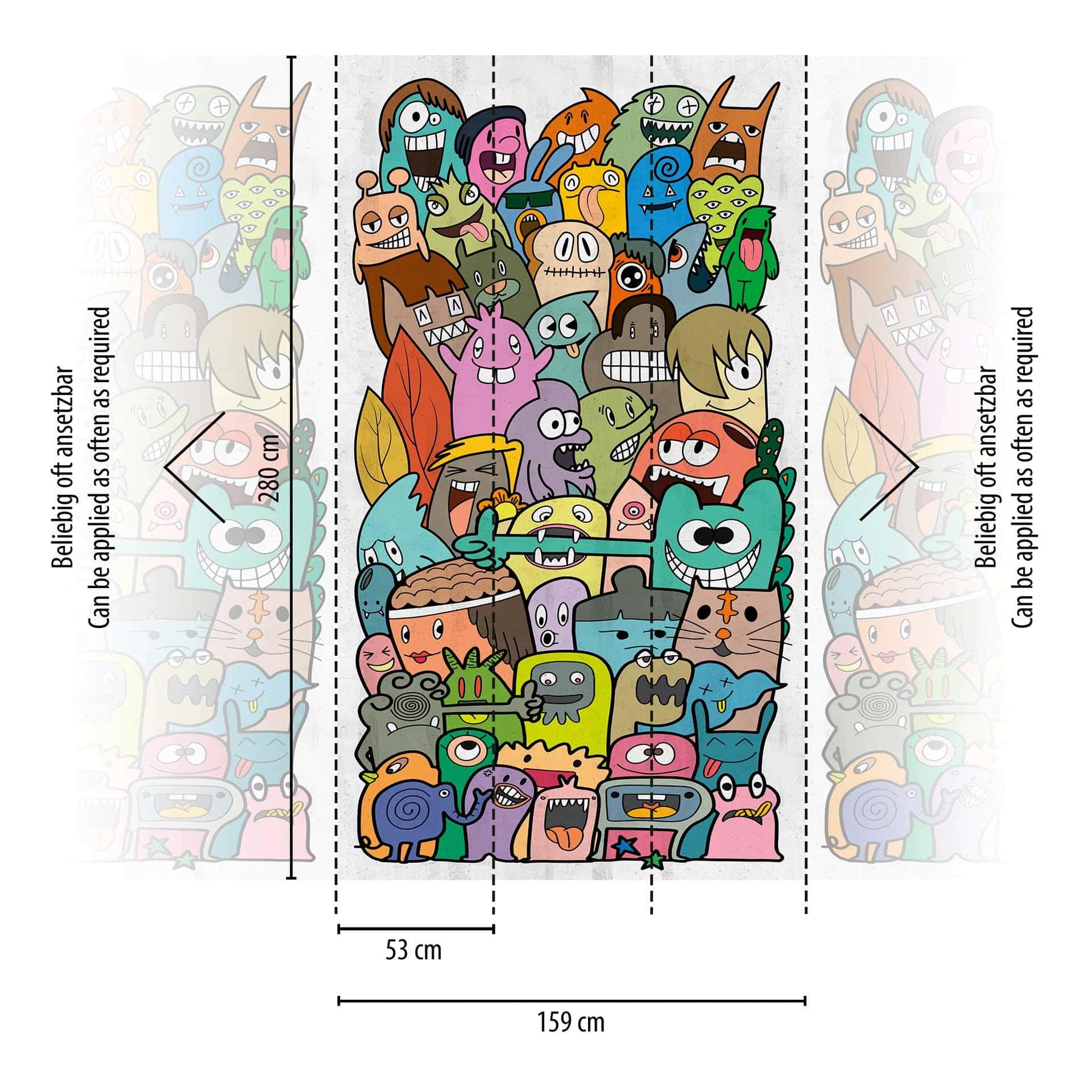 Tegneserietapet med farverige figurer - non-woven tapet tegneseriedesign - farverigt tapet