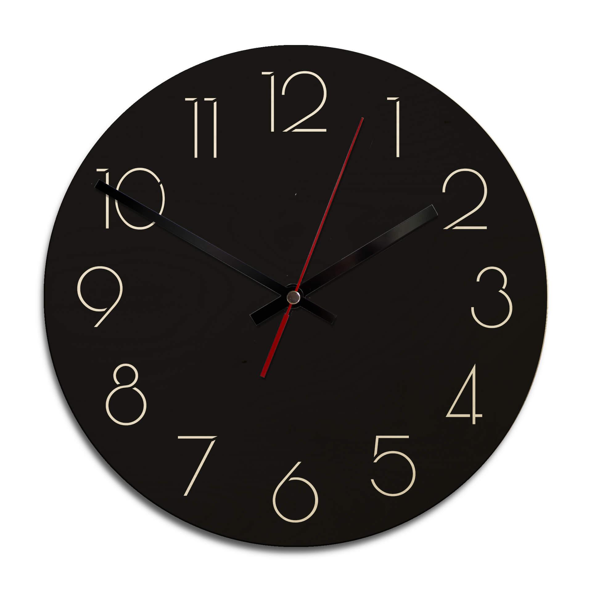 Horloge murale en bois - Moderne noire avec chiffres
