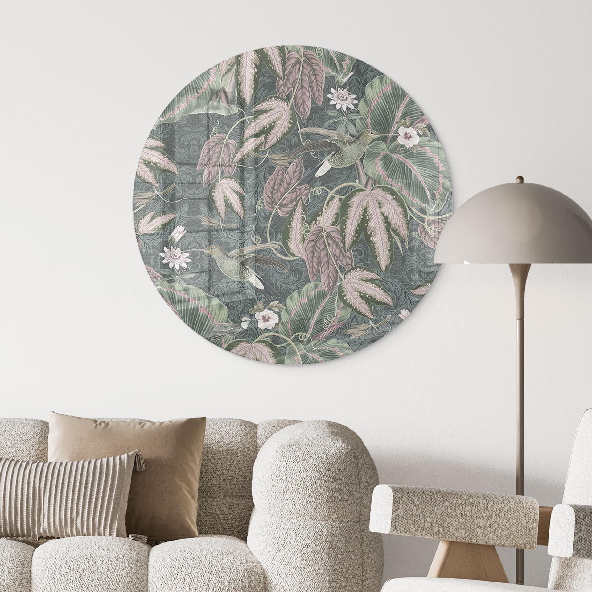 Glasbillede - Kolibri i en tropisk skov - Bloomery Decor - Round