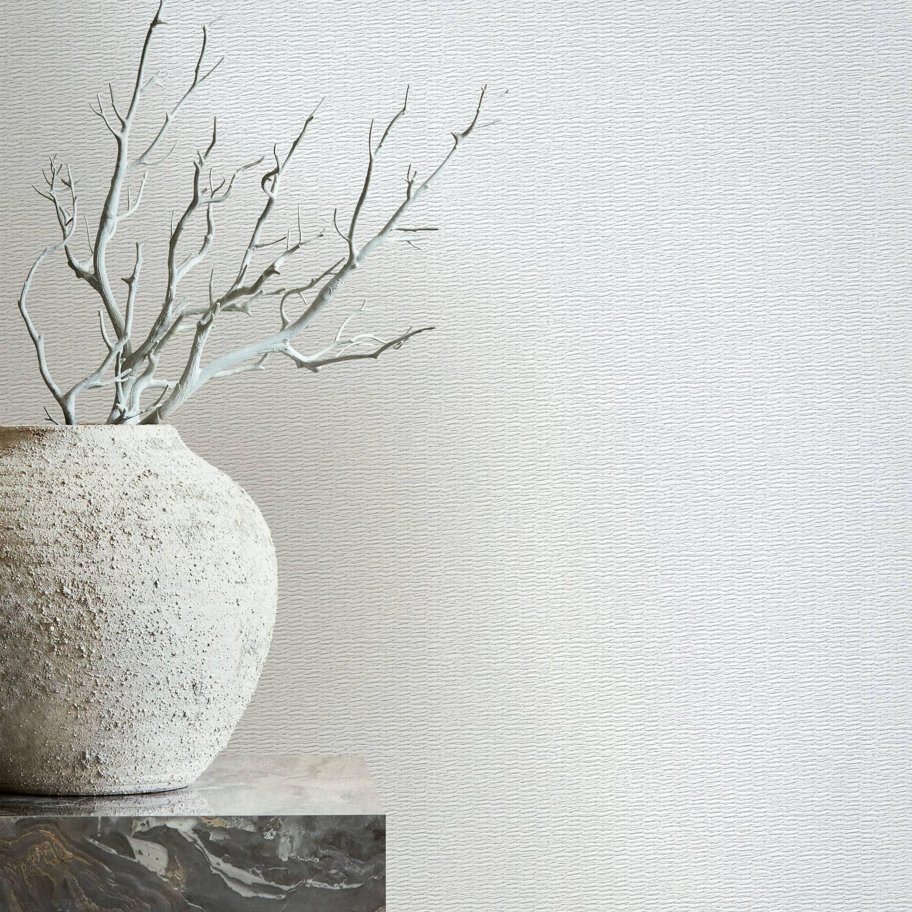 Non-woven tapet med vævet træ-look grå, hvid tekstil-look