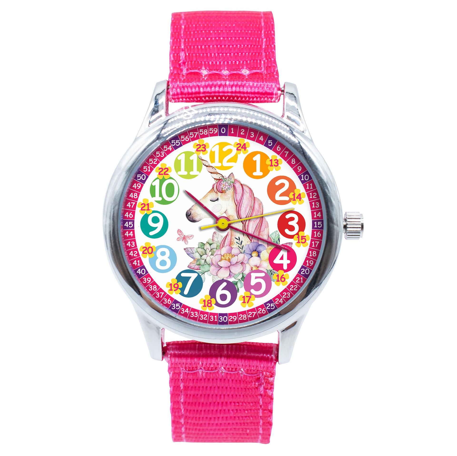 Kinder Armbanduhr Einhorn - Lernuhr analog - Pink