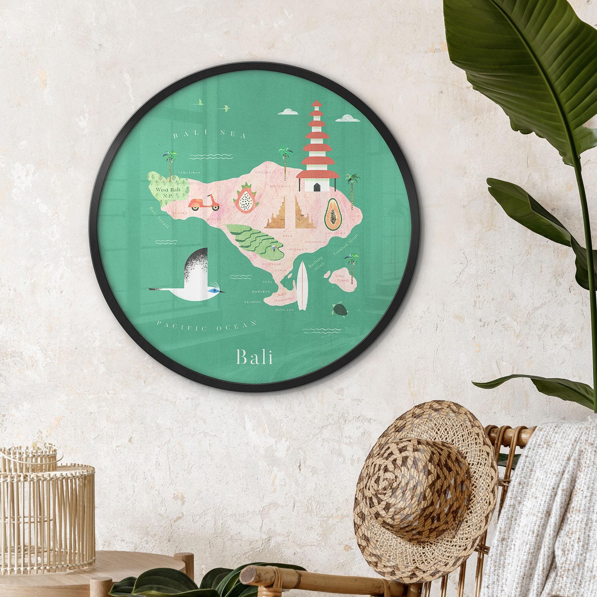 Plakat Kort over Bali - Rivers