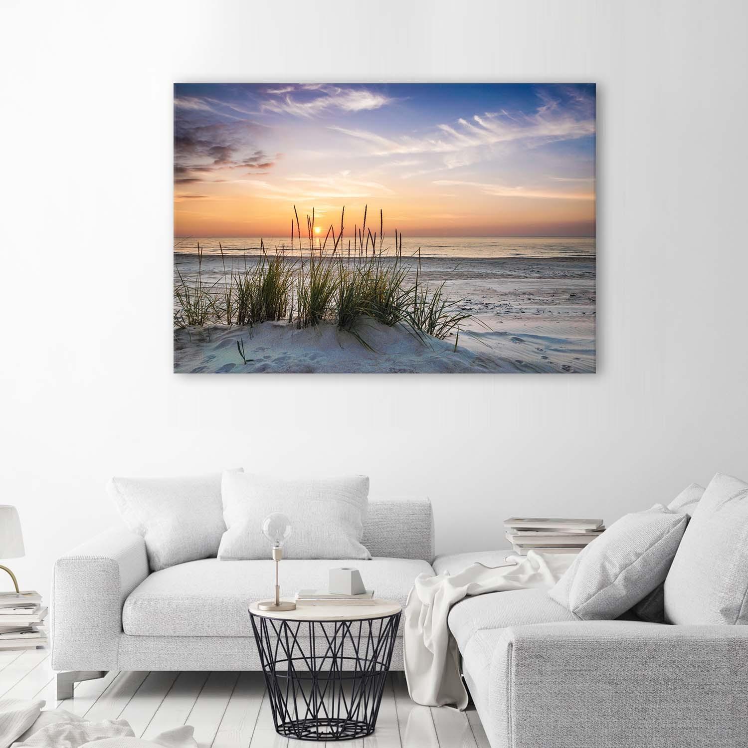 Canvasbillede, Solnedgang på stranden