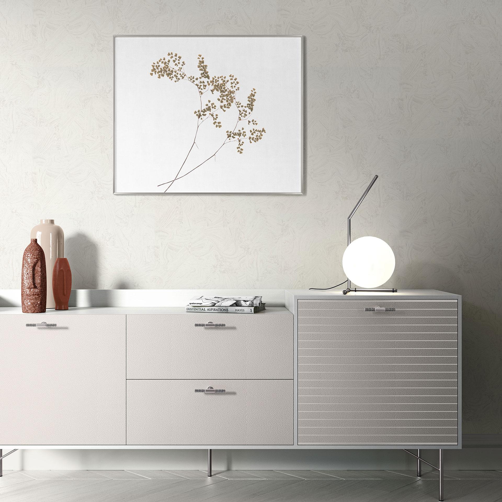 PVC-frit grafisk non-woven tapet med marmorlook og metallisk effekt i hvid