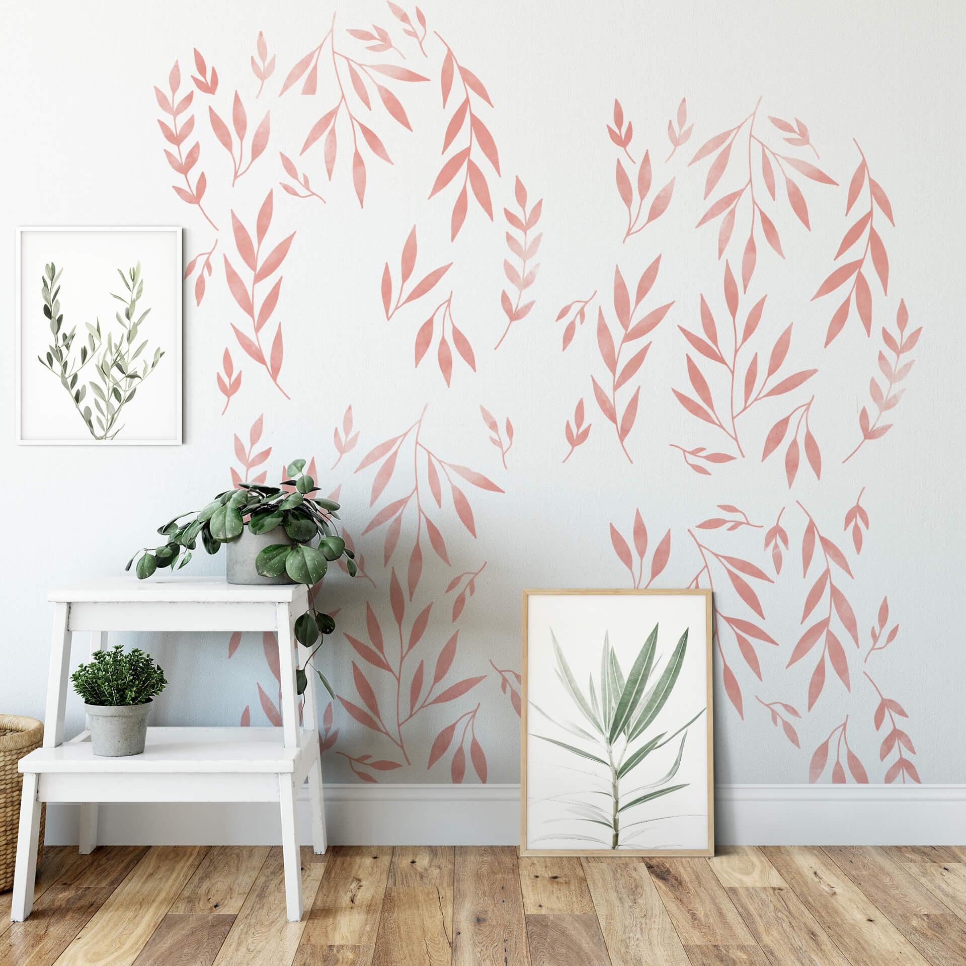 Muursticker set Zalmroze Blaadjes