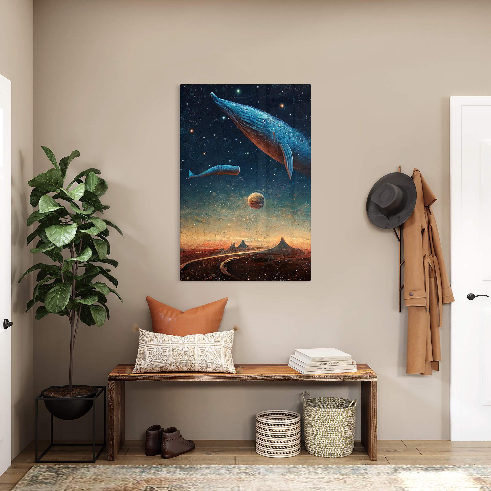 Glasschilderij Heine - Two whales in space - Astro Cruise