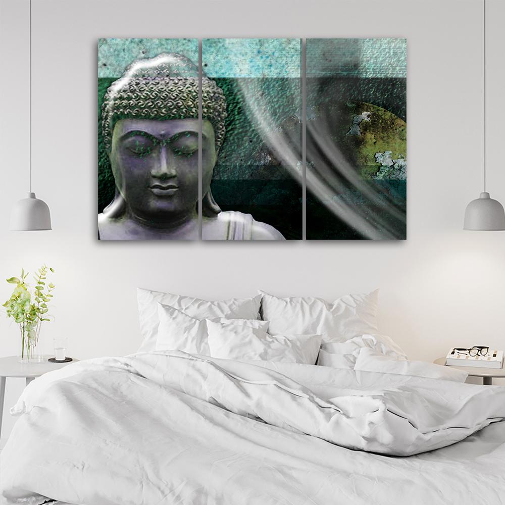 3 stykke lærredsprint, Zen Buddha turkis wellness