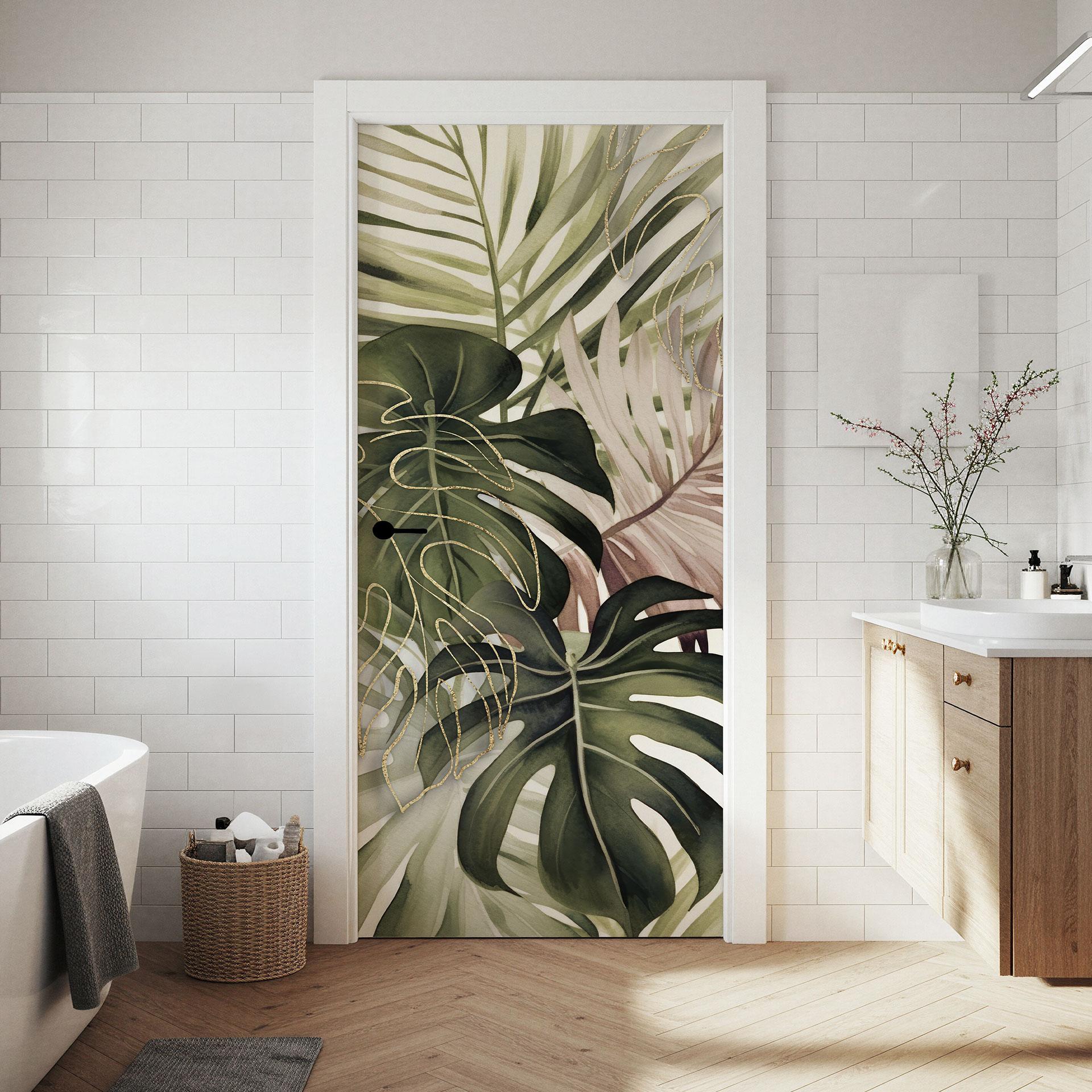 Vinilo puerta boho hojas tropicales - Haase - Decoración autoadhesiva para puertas
