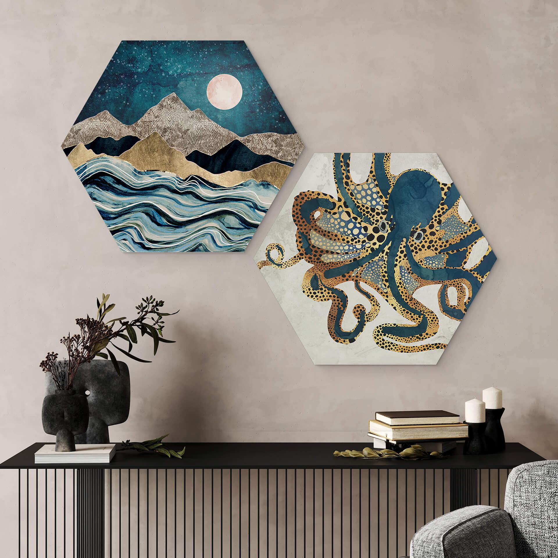 Hexagon Dibond SpaceFrog Designs - Gouden Octopus