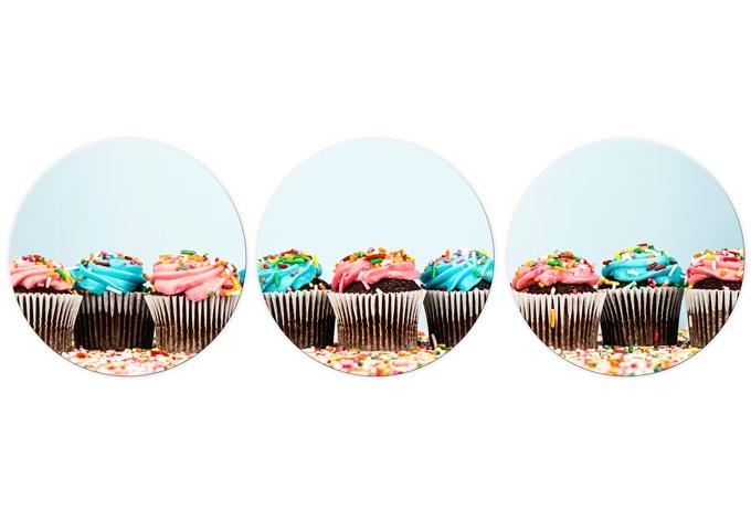 Tableau en verre - Party Cupcakes 02 - rond (3 parties)