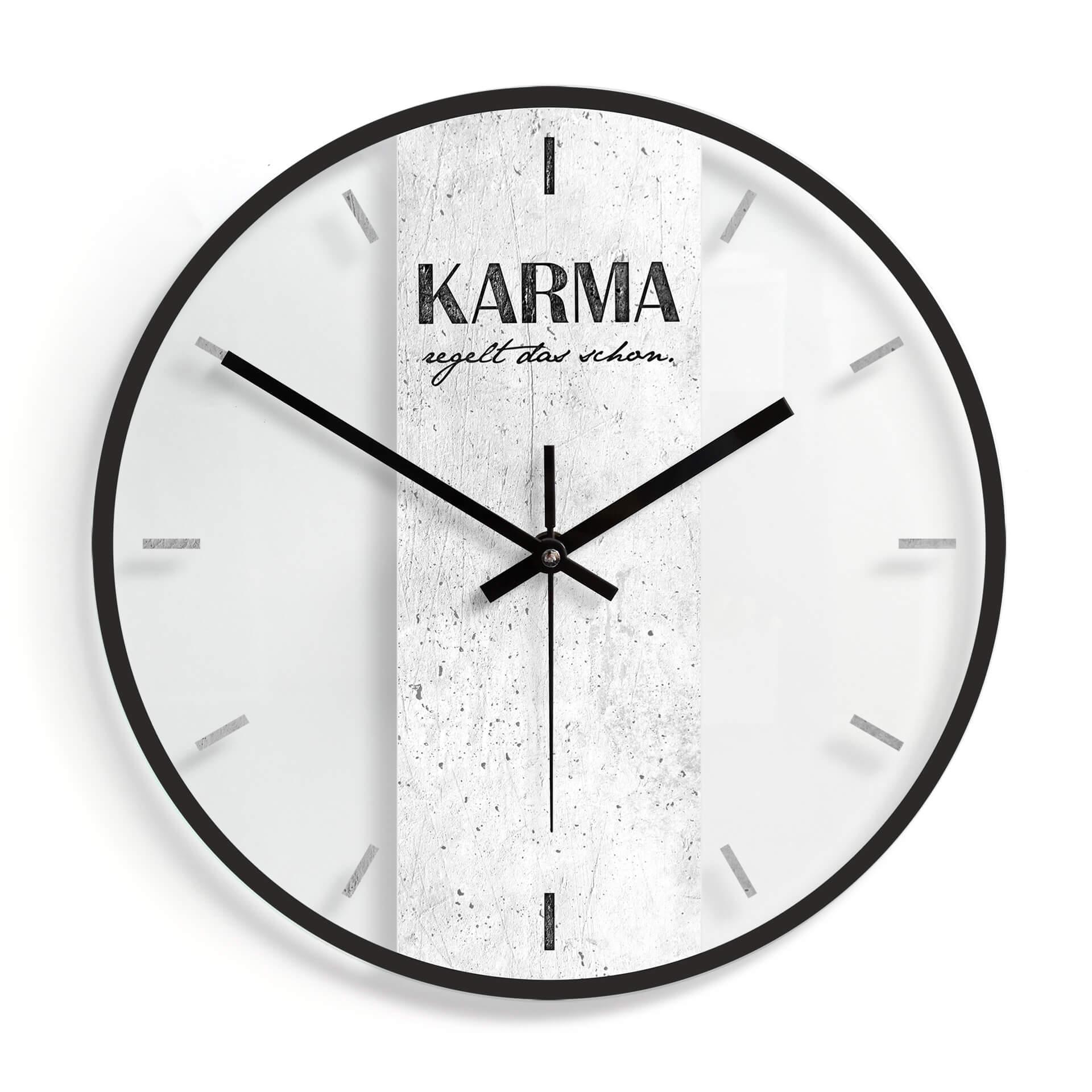 Wanduhr aus Glas - Karma regelt das schon Ø30 cm