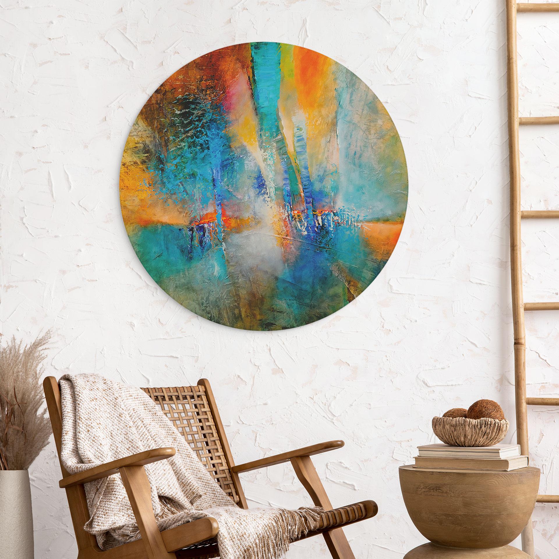 Billede Urban light i blå og orange - Schmucker - rund – print på aluminium (Alu-Dibond)