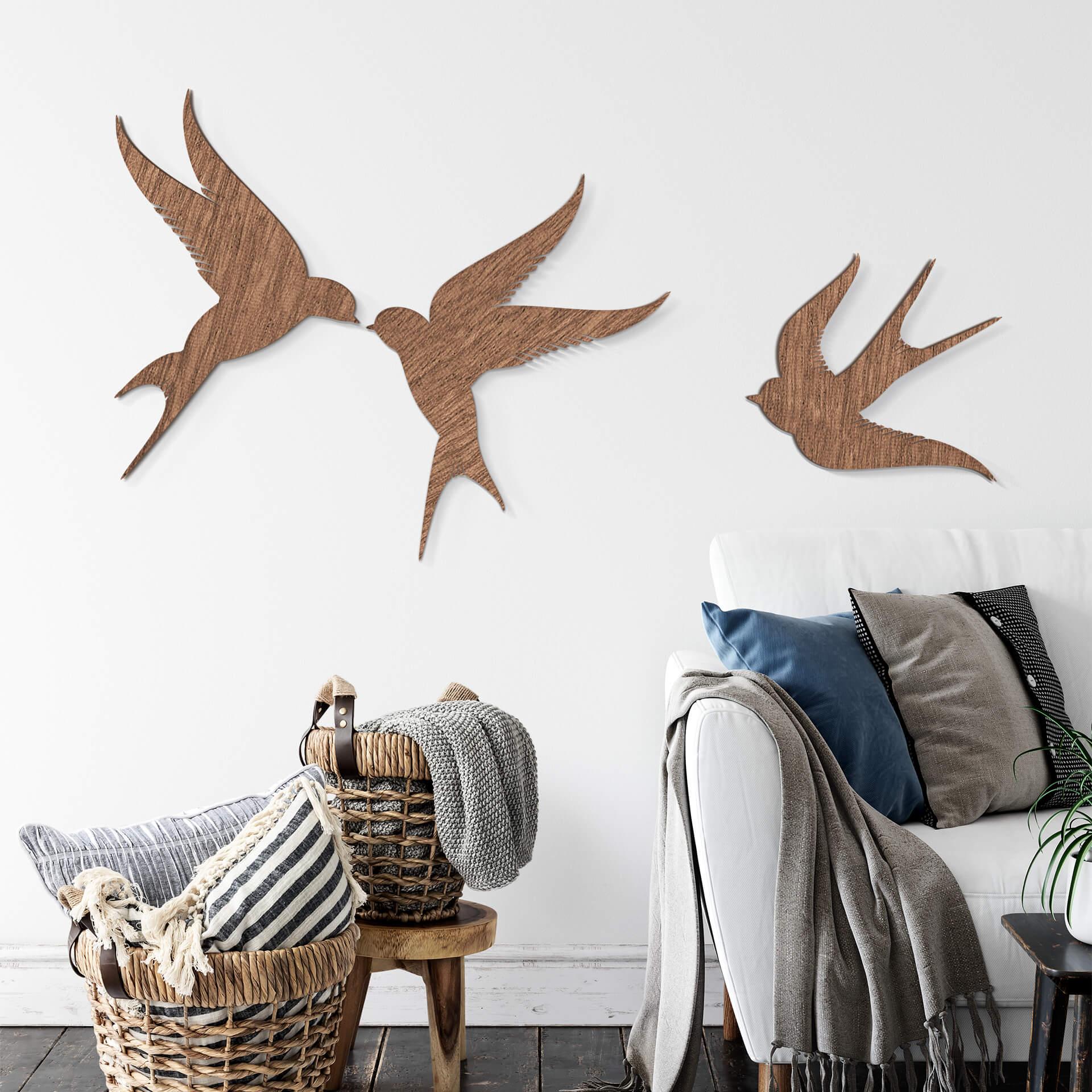 Houten Wanddecoratie Mahoniefineer Vogels (set van 3)