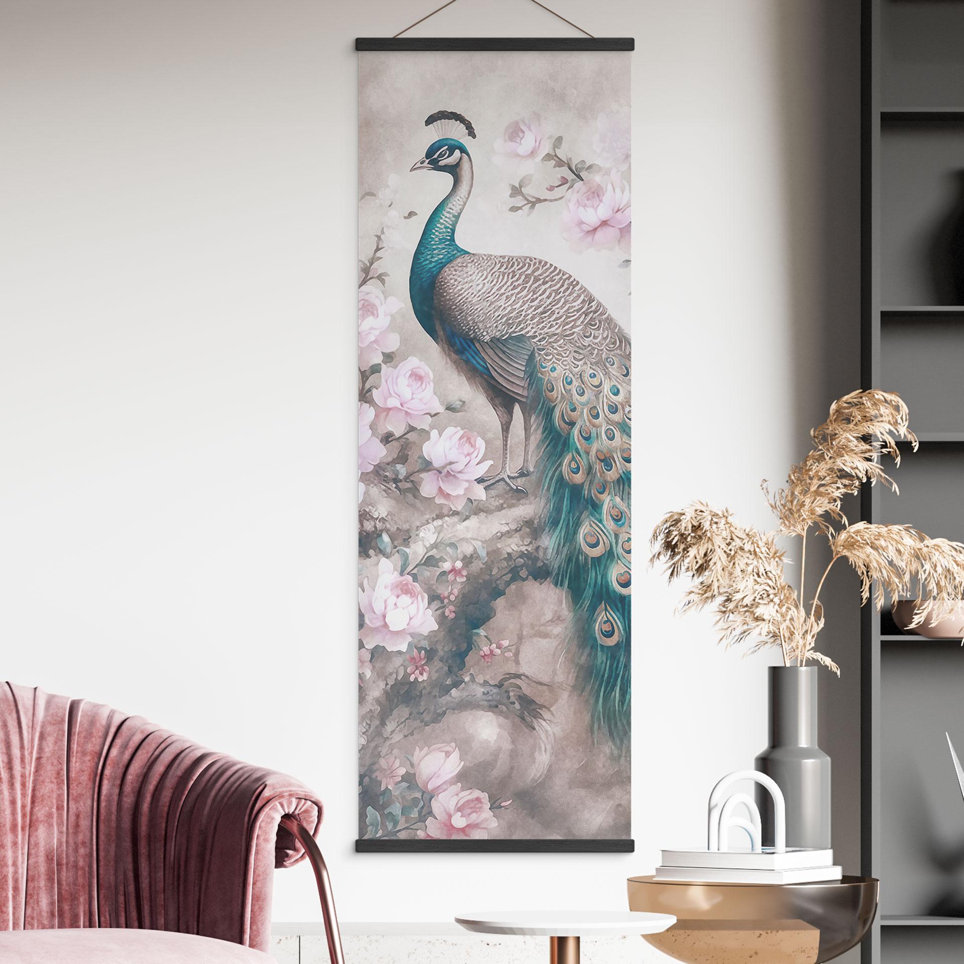 Tekstil plakat Påfugl med blomster - Haase