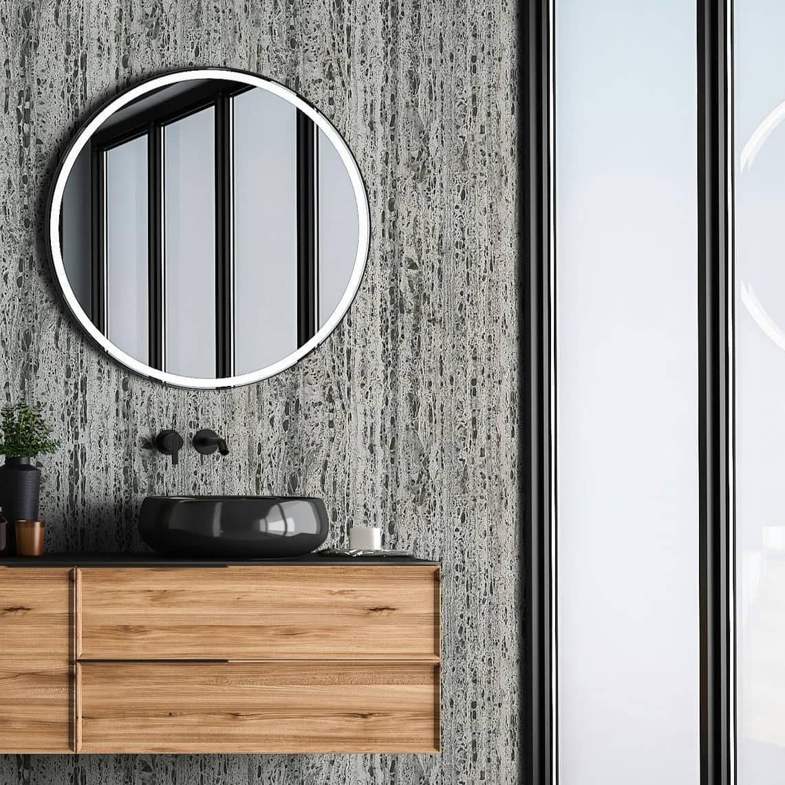 Vliesbehang met travertin steeneffect in natuurlijke look grijs, beige textuur