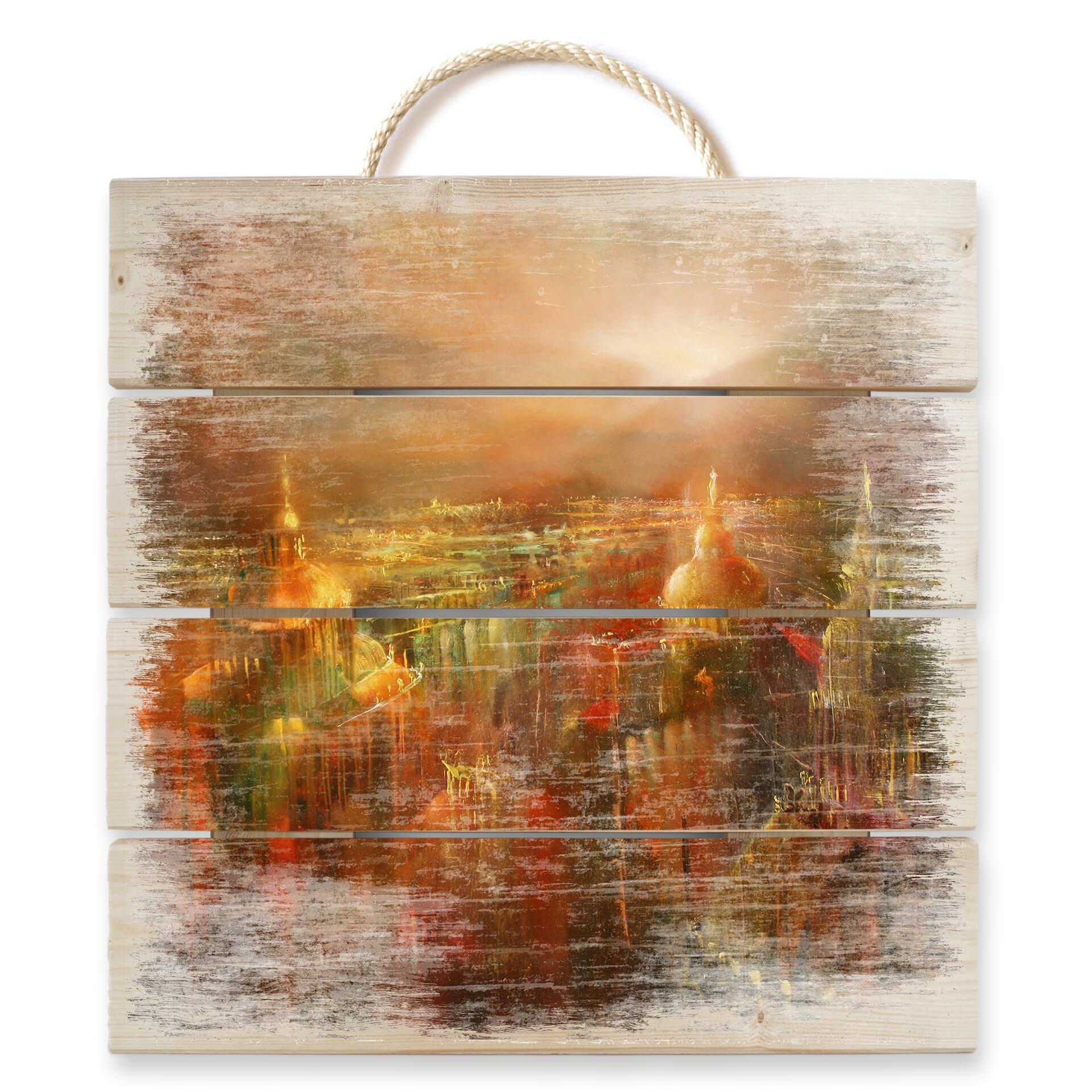 Holzbild Schmucker - Die Stadt erwacht - 40x41,5 cm