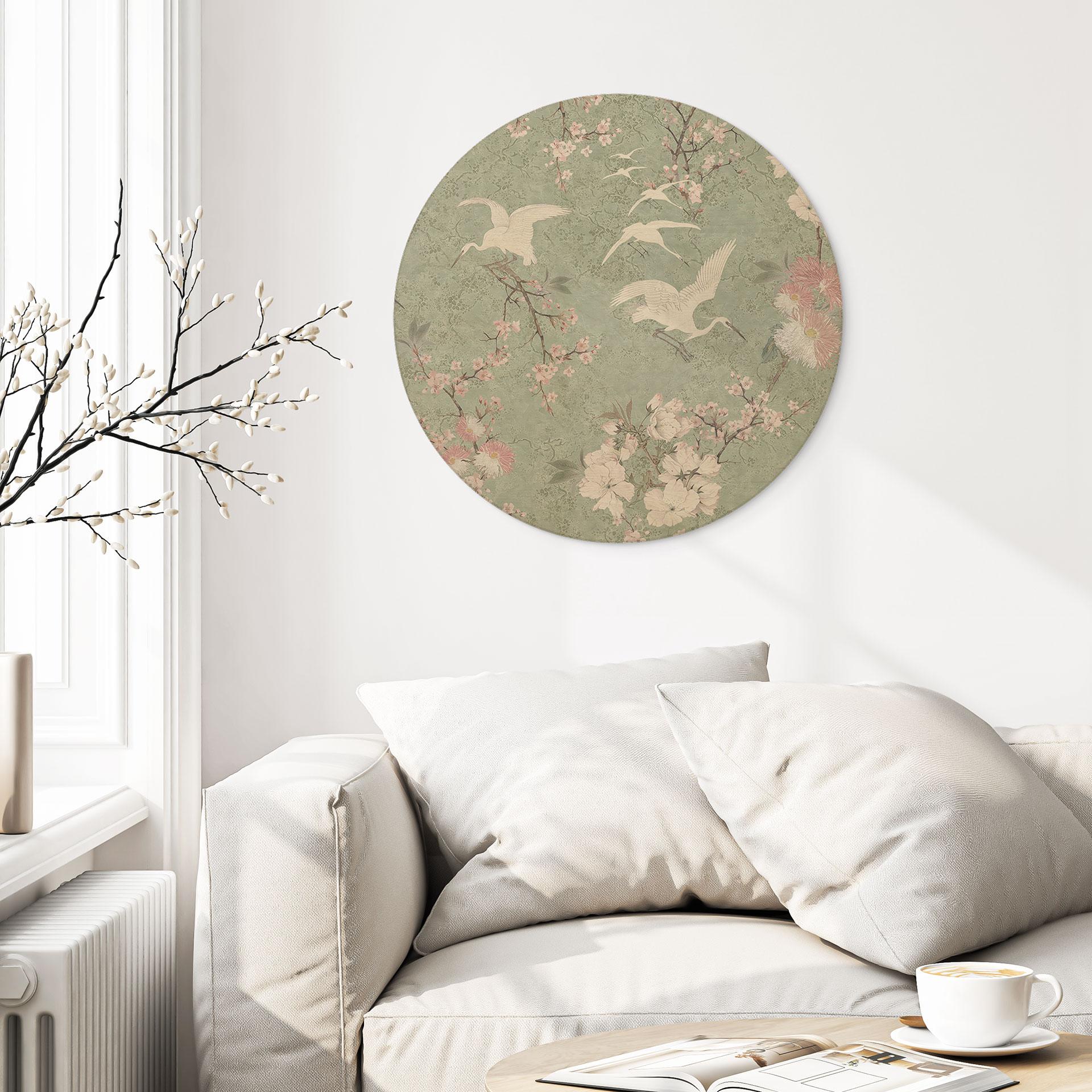 Billede af træ kraner i kirsebærblomst Rush Green - Bloomery Decor - Round