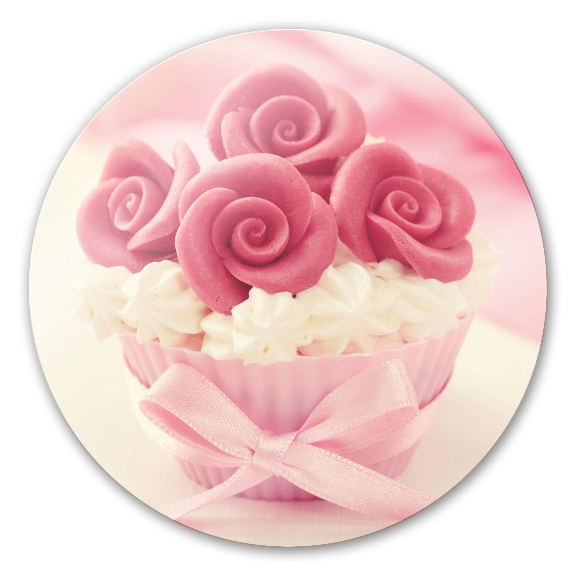 Tableau en verre - Roses on Cupcake - rond