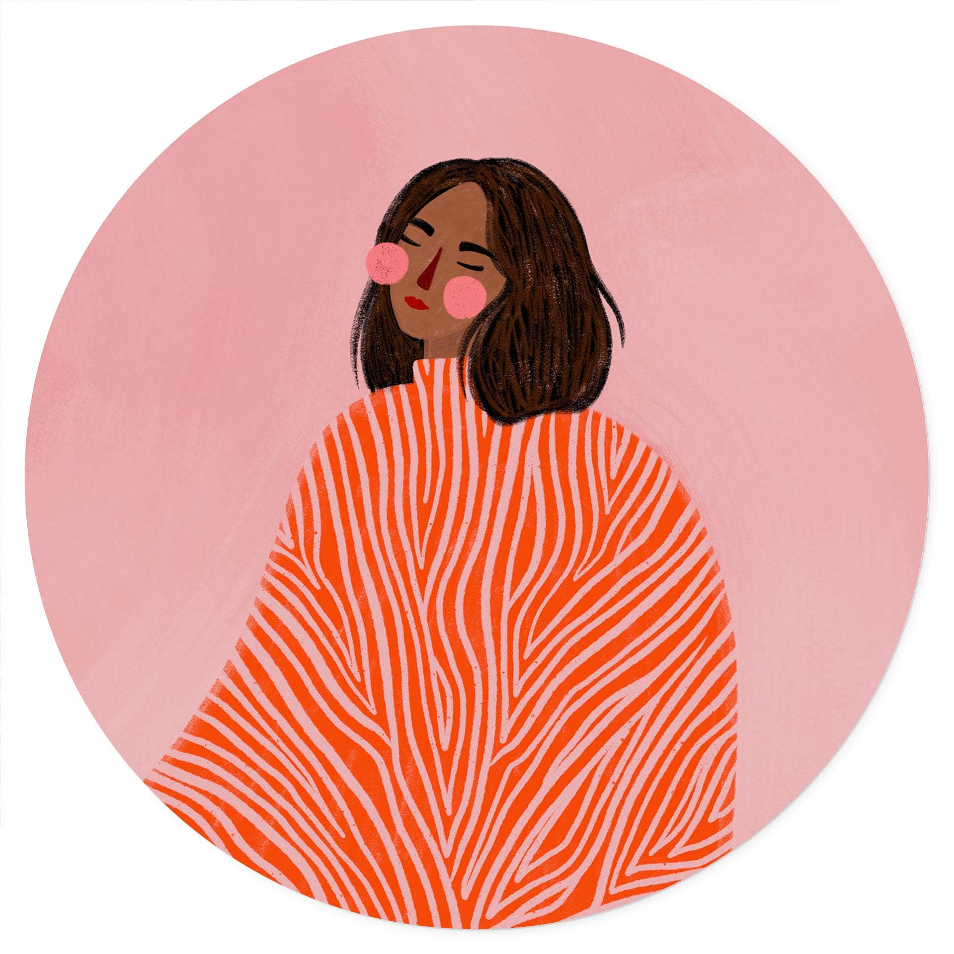 Vinilo decorativo mujer con manta naranja - Müller - Redondo