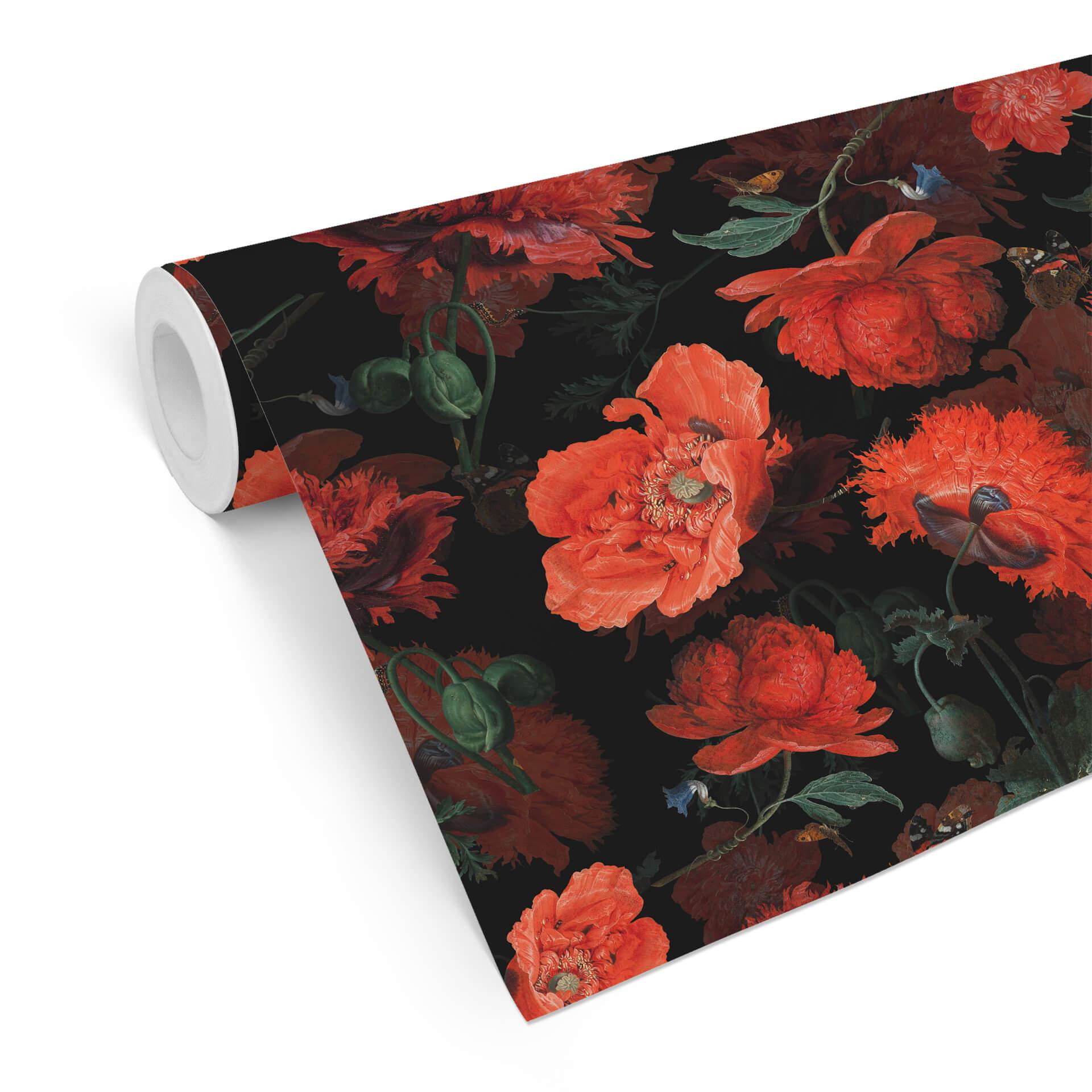 Mønstret tapet FN-design - Røde blomster