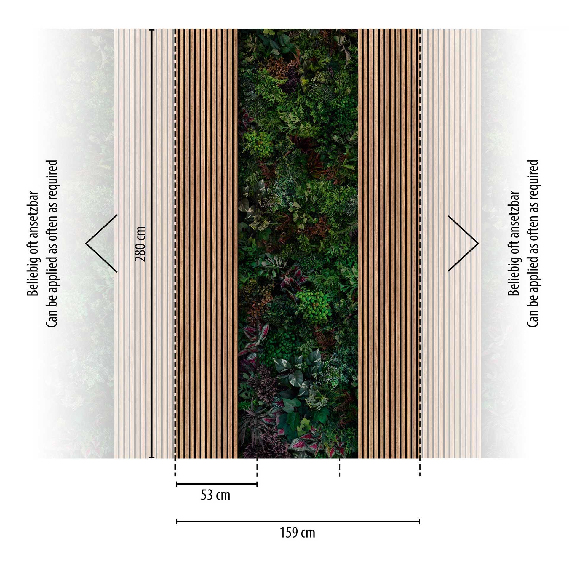 fotobehang met planten en houten panelen - vliesbehang natuur design - woonkamer behang