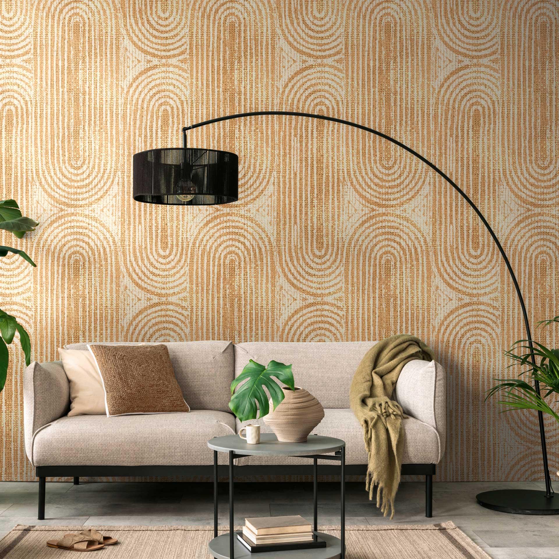 Retro tapet i brun og beige - geometrisk non-woven tapet til stue og gang
