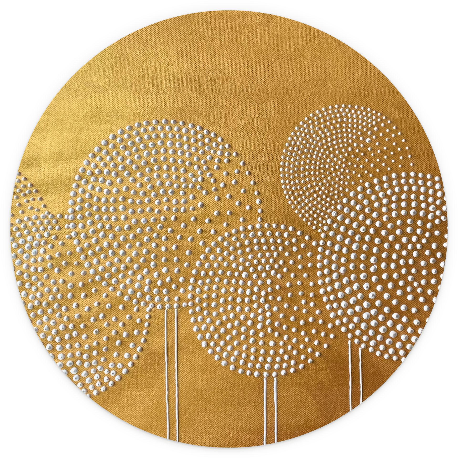 Behangcirkel Witte parelbloemen - Grande - vliesbehang/zelfklevend vliesbehang