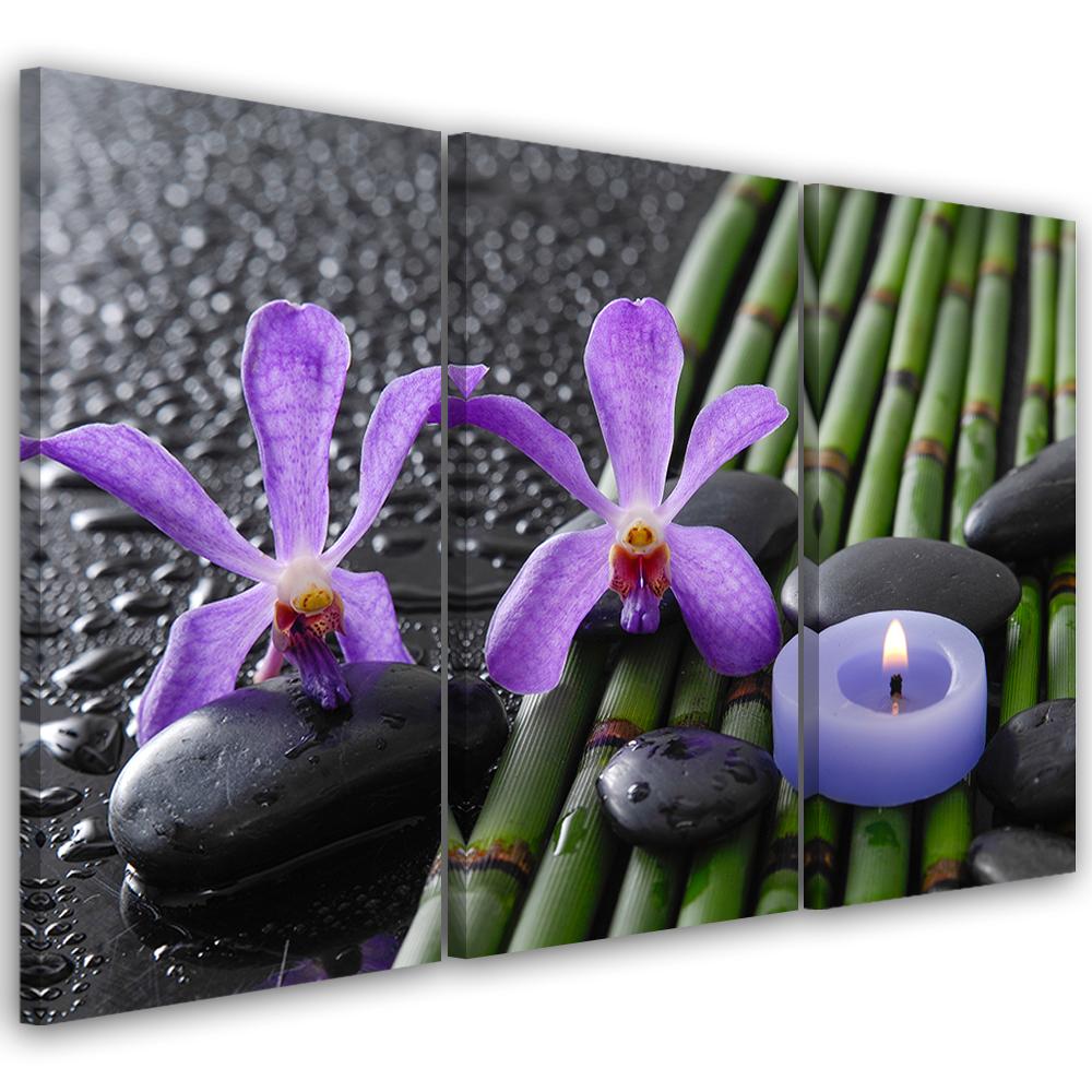 3-delt lærredstryk Bambus Zen Flower Candle