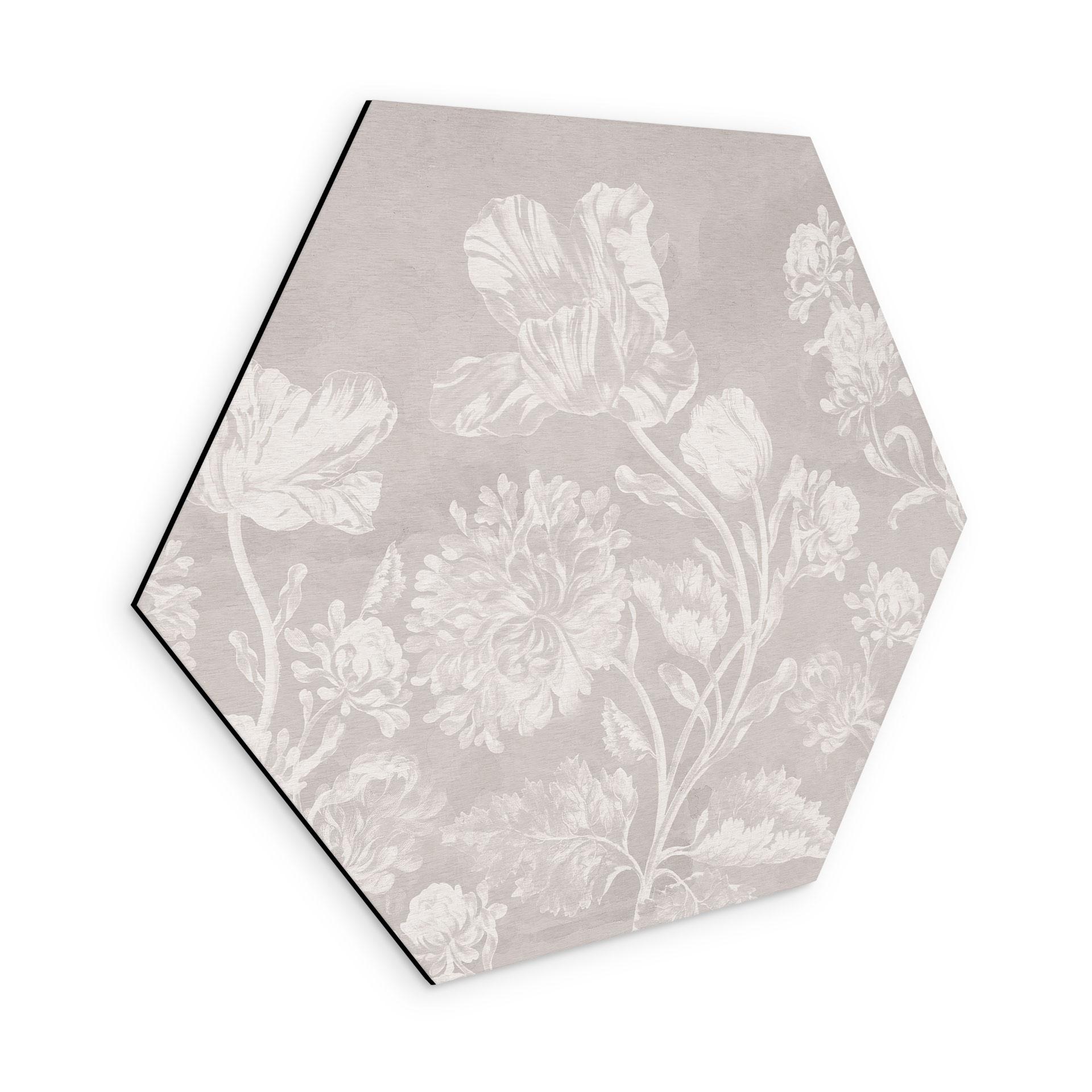 Sekskantet Billede af vilde blomster i kridtlook beige - Bloomery Decor - Alu-Dibond