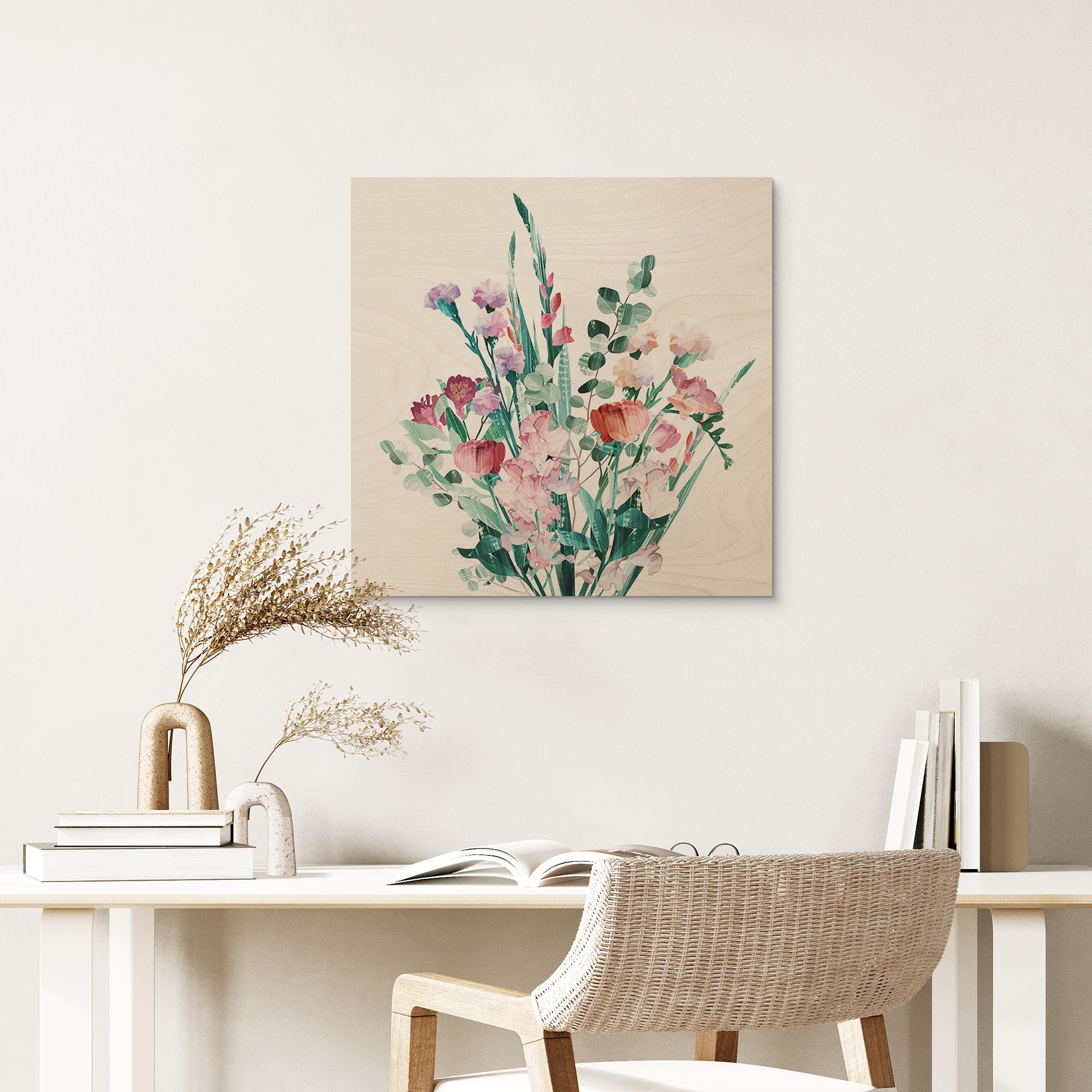 Billede af træ buket af vilde blomster i foråret - Goed Blauw - Square