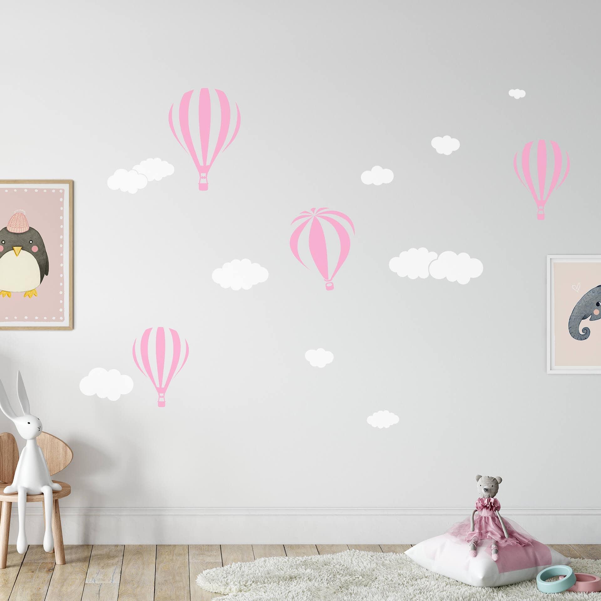 Wandtattoo Heißluftballons mit Wolken (2-farbig)