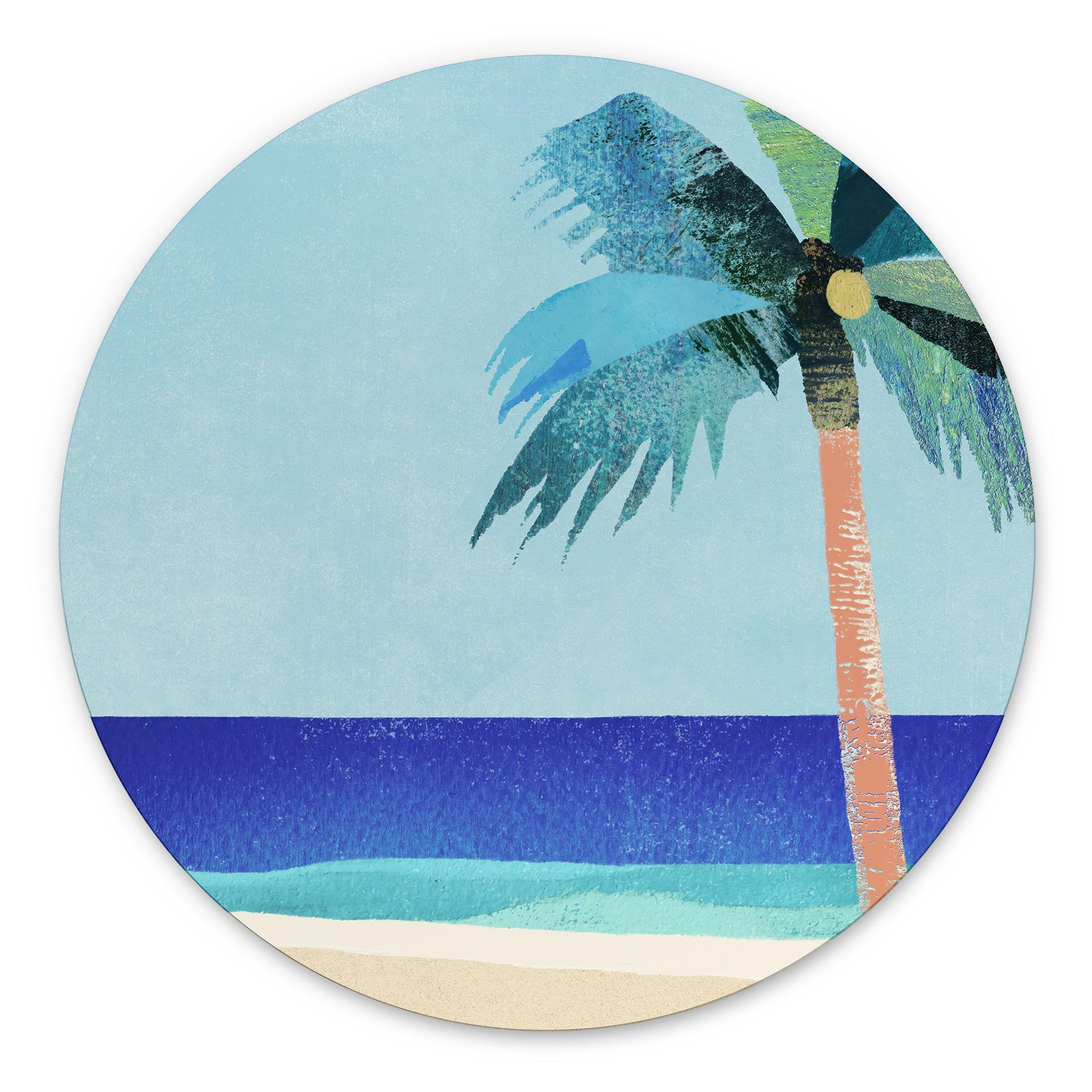 Wanddecoratie Vakantiestrand met palmboom - Rivers - Alu-Dibond Rond