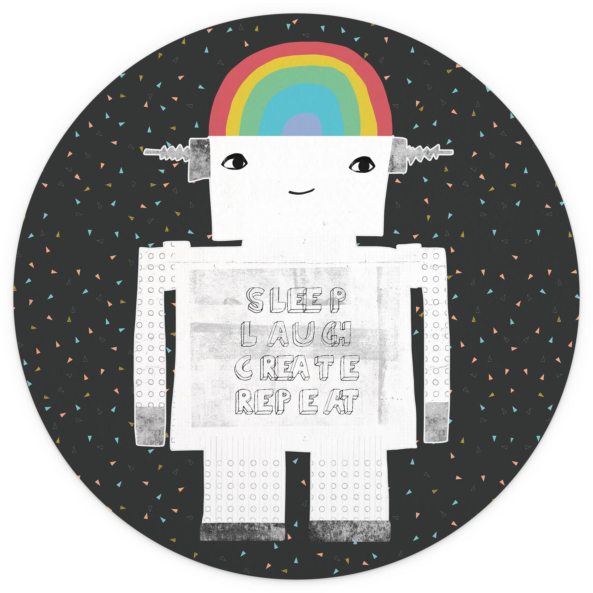 Fotobehang Regenboog Robot Slapen Lachen Creëren - Treechild - Rond - Zelfklevend/niet-geweven