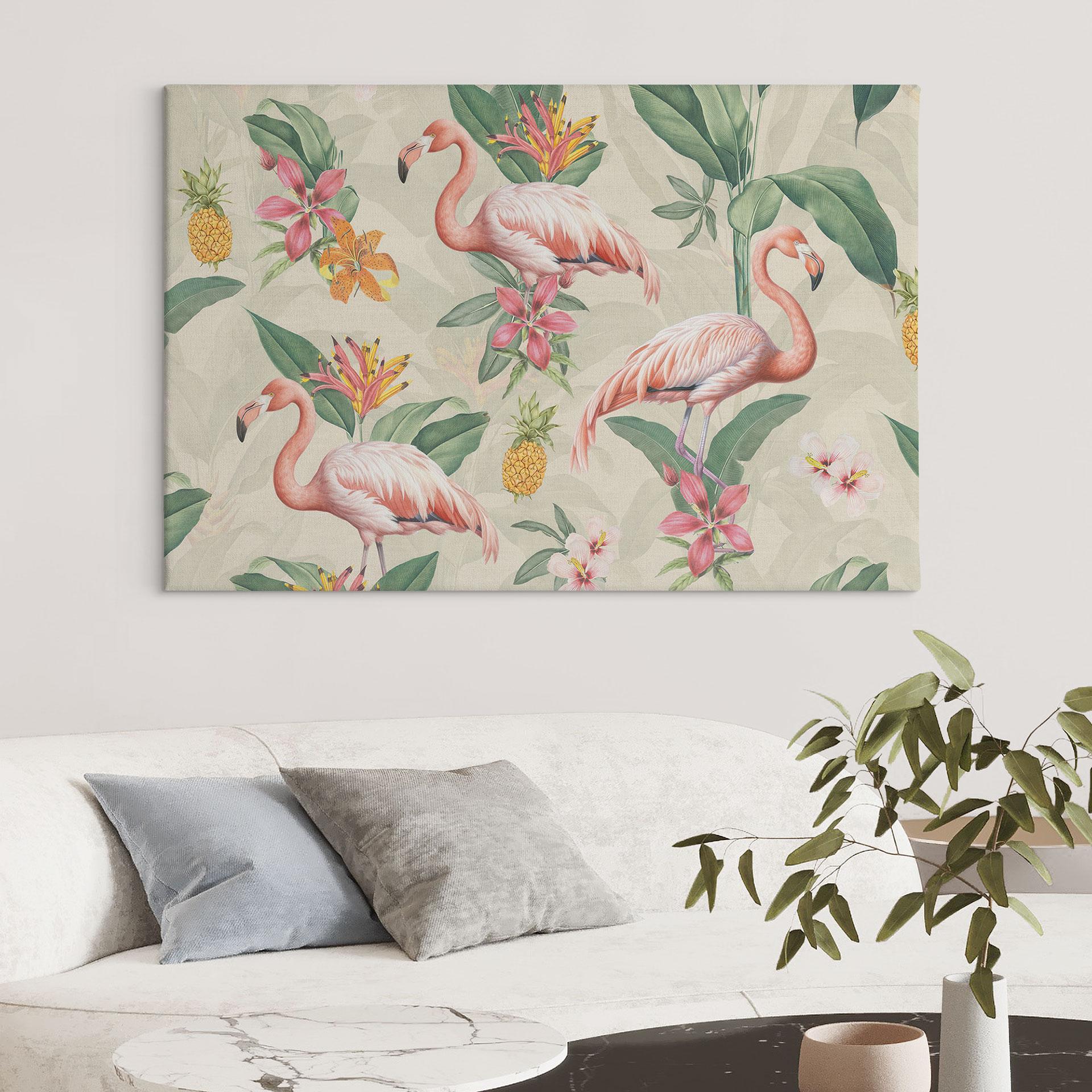 Canvasbillede med flamingo og tropiske blade - Bloomery Decor