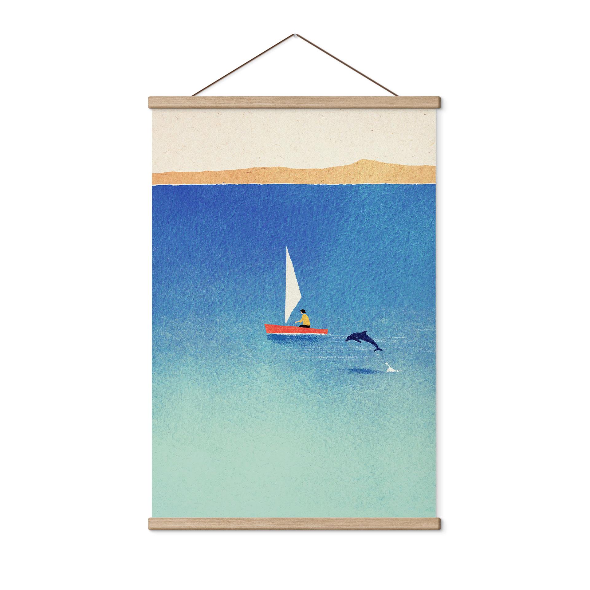 Textielposter Zeilen met een dolfijn op zee - Rivers