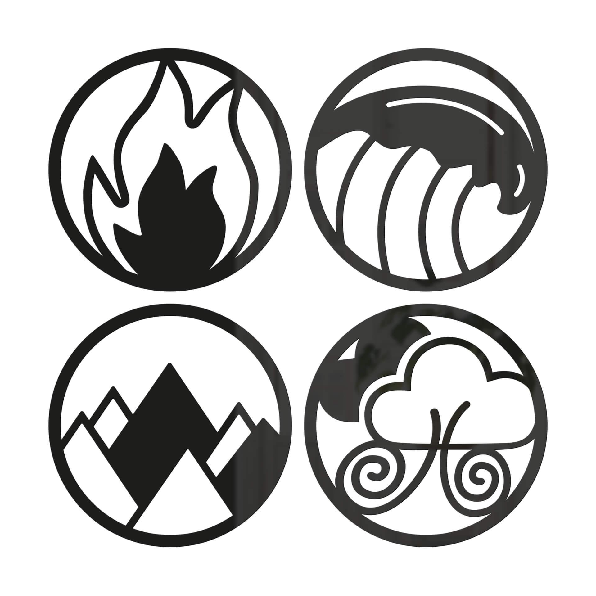 Decoro in acrilico Quattro elementi - Fuoco Acqua Terra Aria (4 parti)