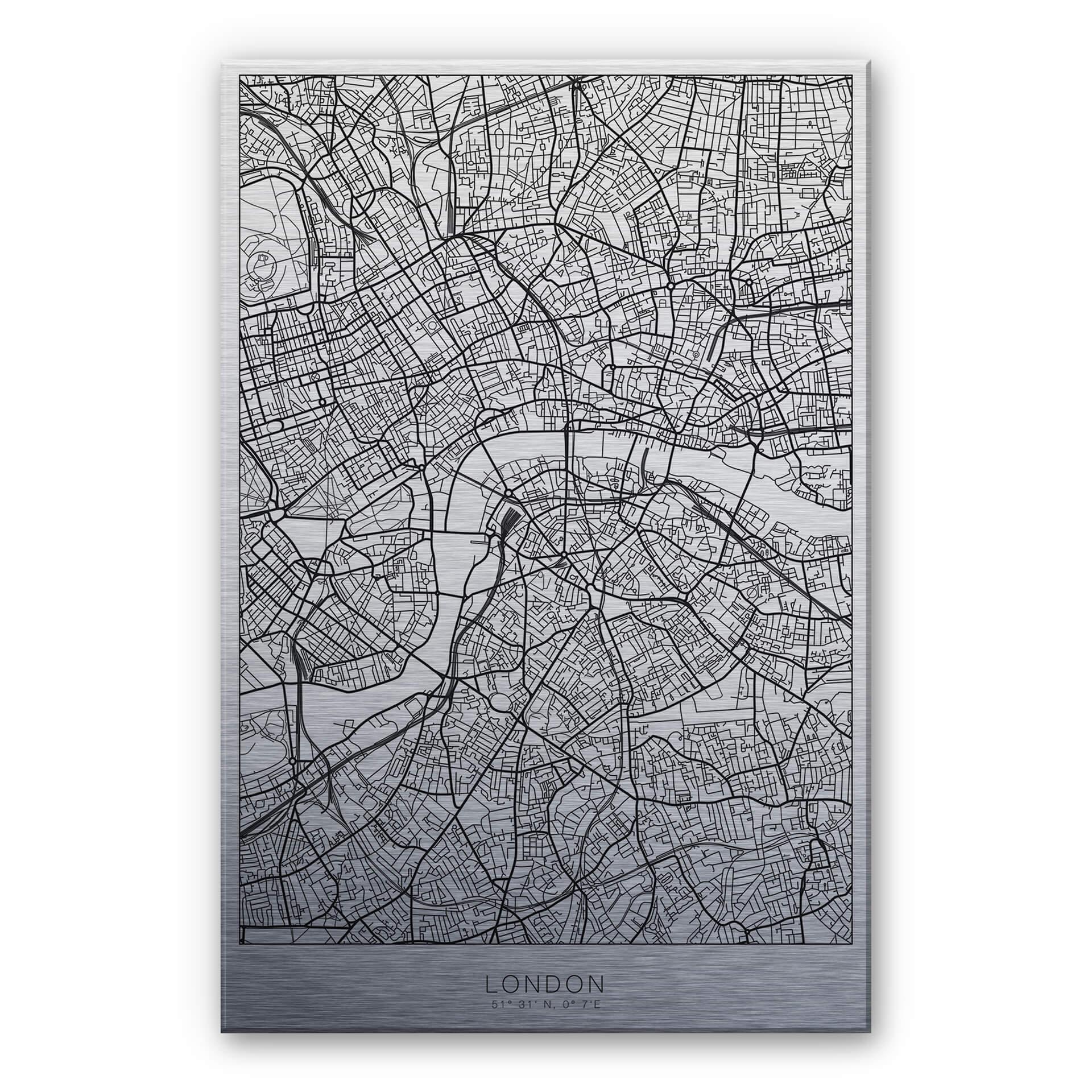 Alu-Dibond mit Silbereffekt Stadtplan London