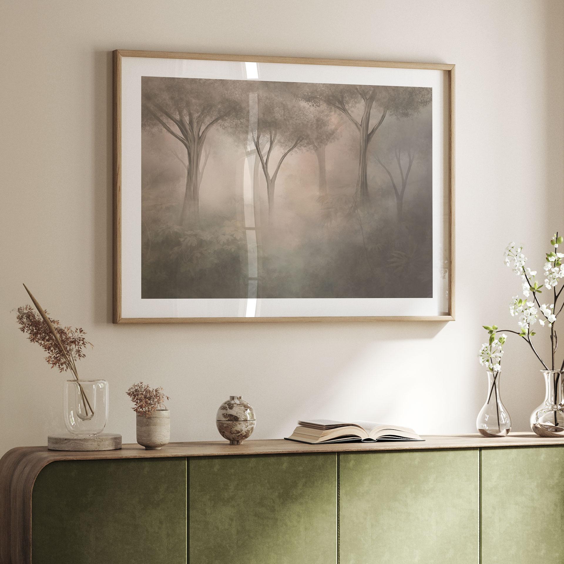 Poster Waldmagie im Morgennebel Beige - Ms Tiff