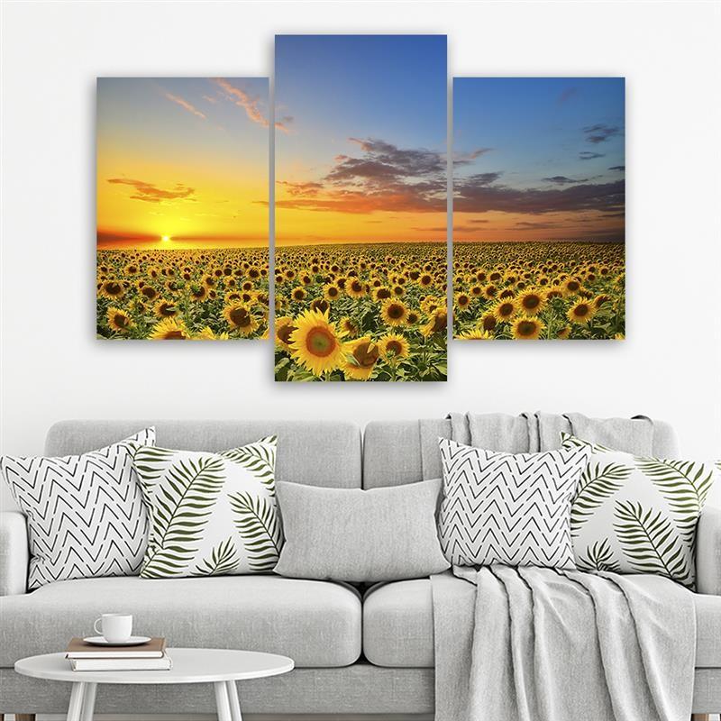 Leinwandbild 3-teilig, Sonnenblumen Blumen Wiese