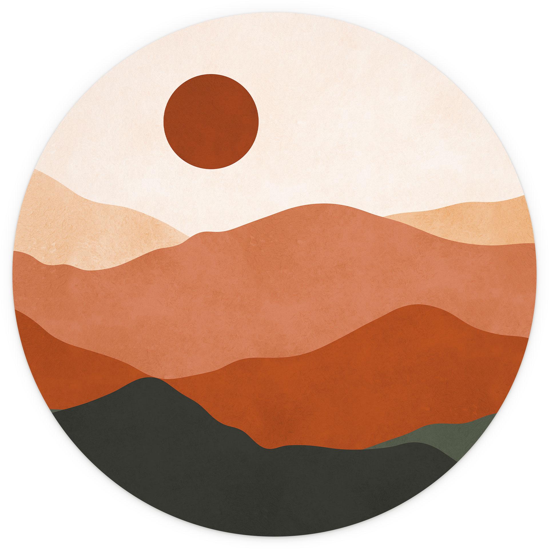 Zachte heuvels in de avondzon | Landschapsbehang - Costa - Rond - vliesbehang/zelfklevend vliesbehan
